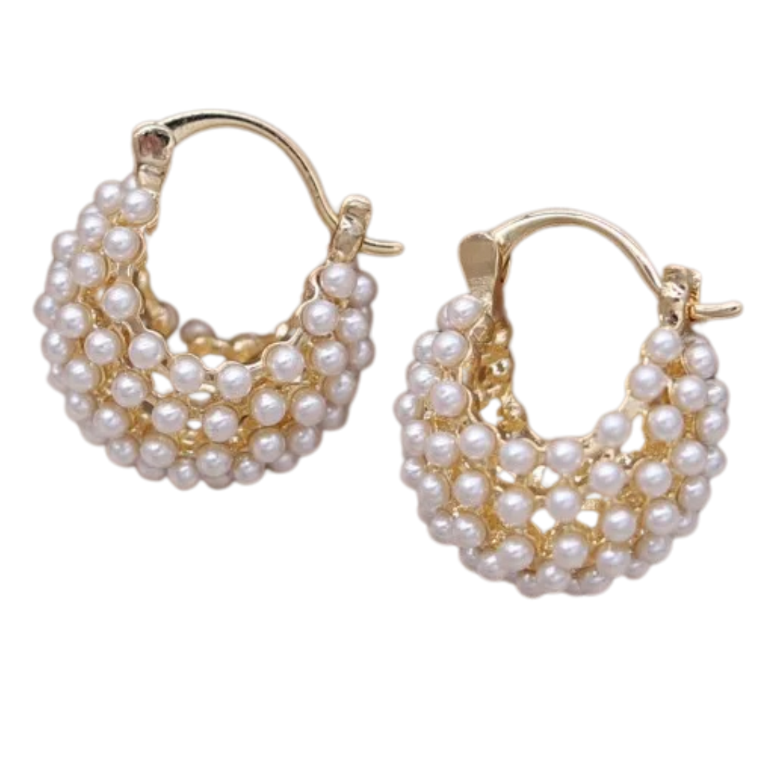 Brinco Cesta de Pérolas Banhado a Ouro