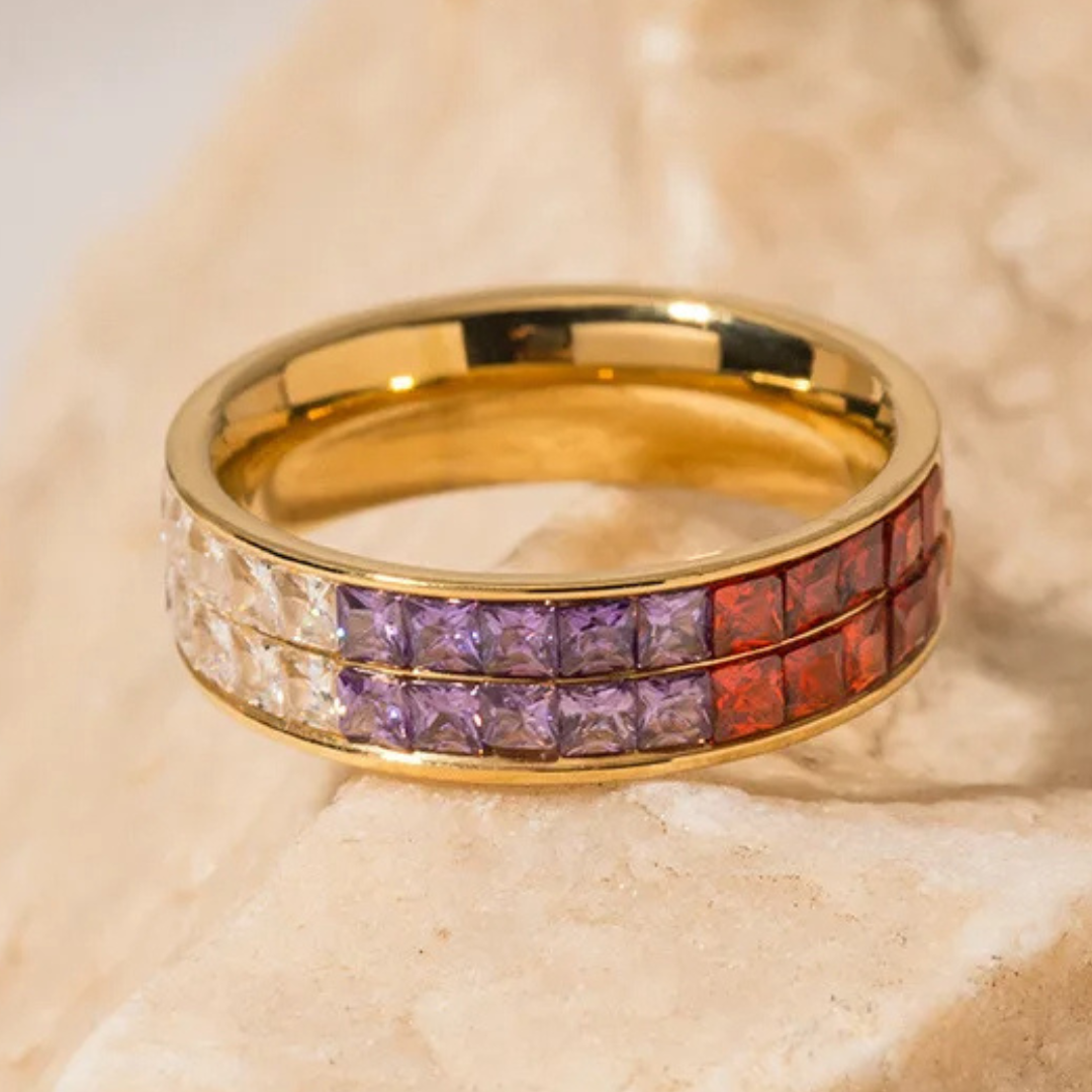 Anel Cosmos Banhado a Ouro com Zircônias Coloridas