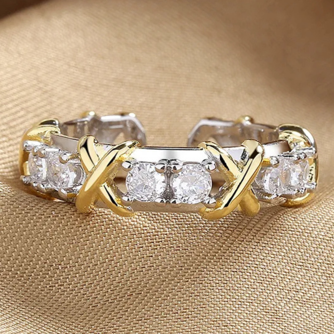 Anel Sixteen Duo Minimalista com Zircônias