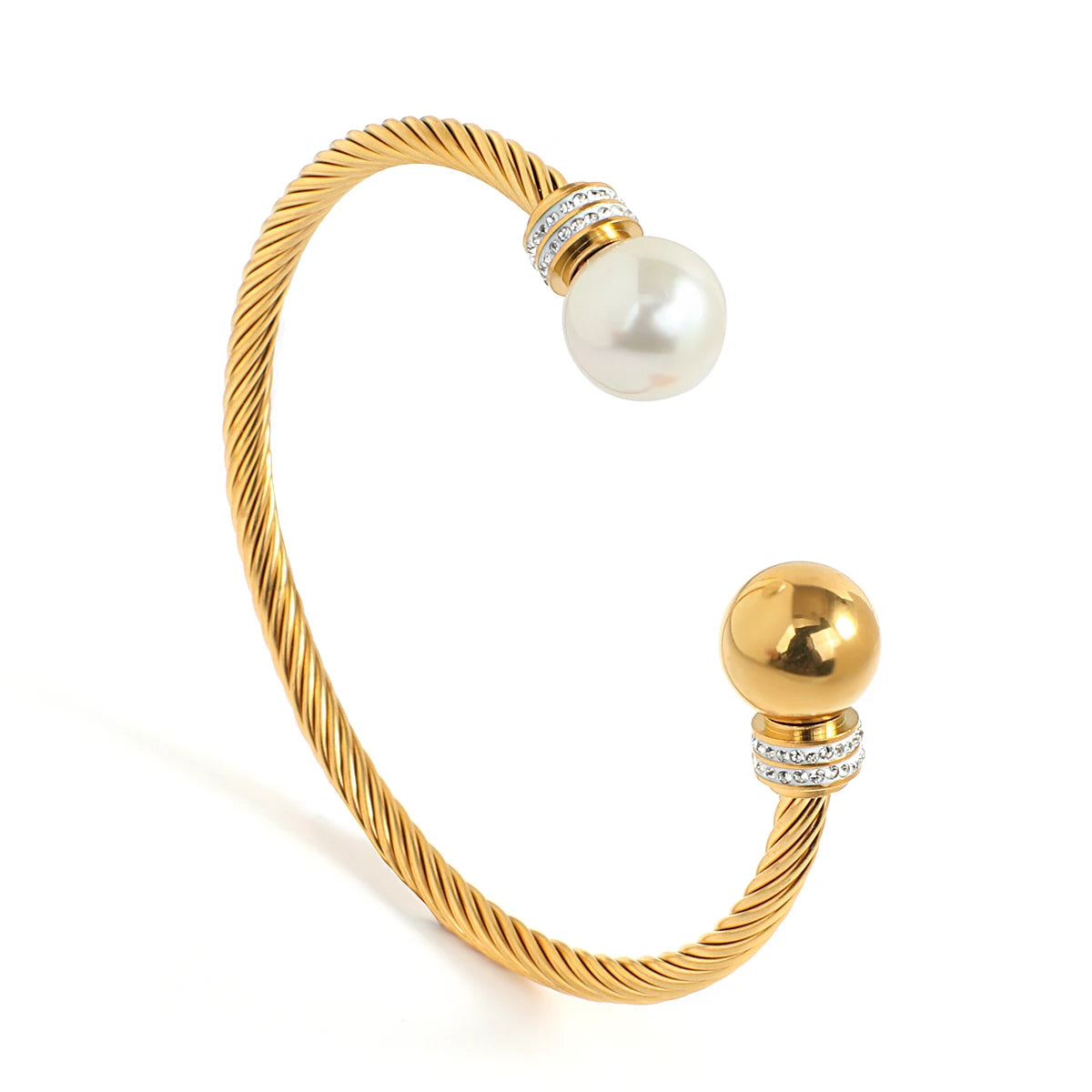 Pulseira Selene Elegante com Pérola e Esfera Banhada a Ouro