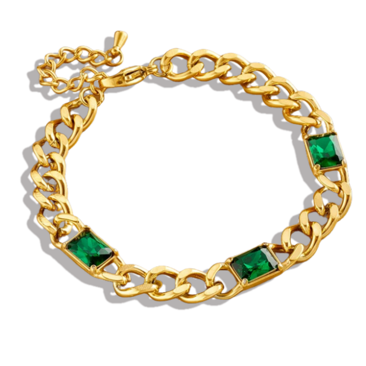 Pulseira Jade com Cristal Esmeralda Banhada a Ouro