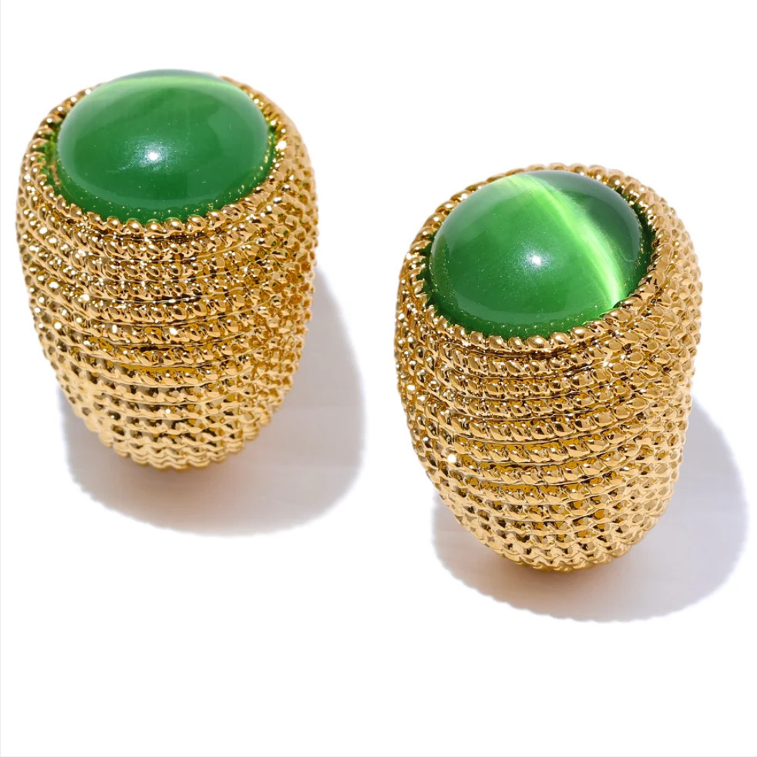 Brinco Olho de Gato com Pedras Naturais