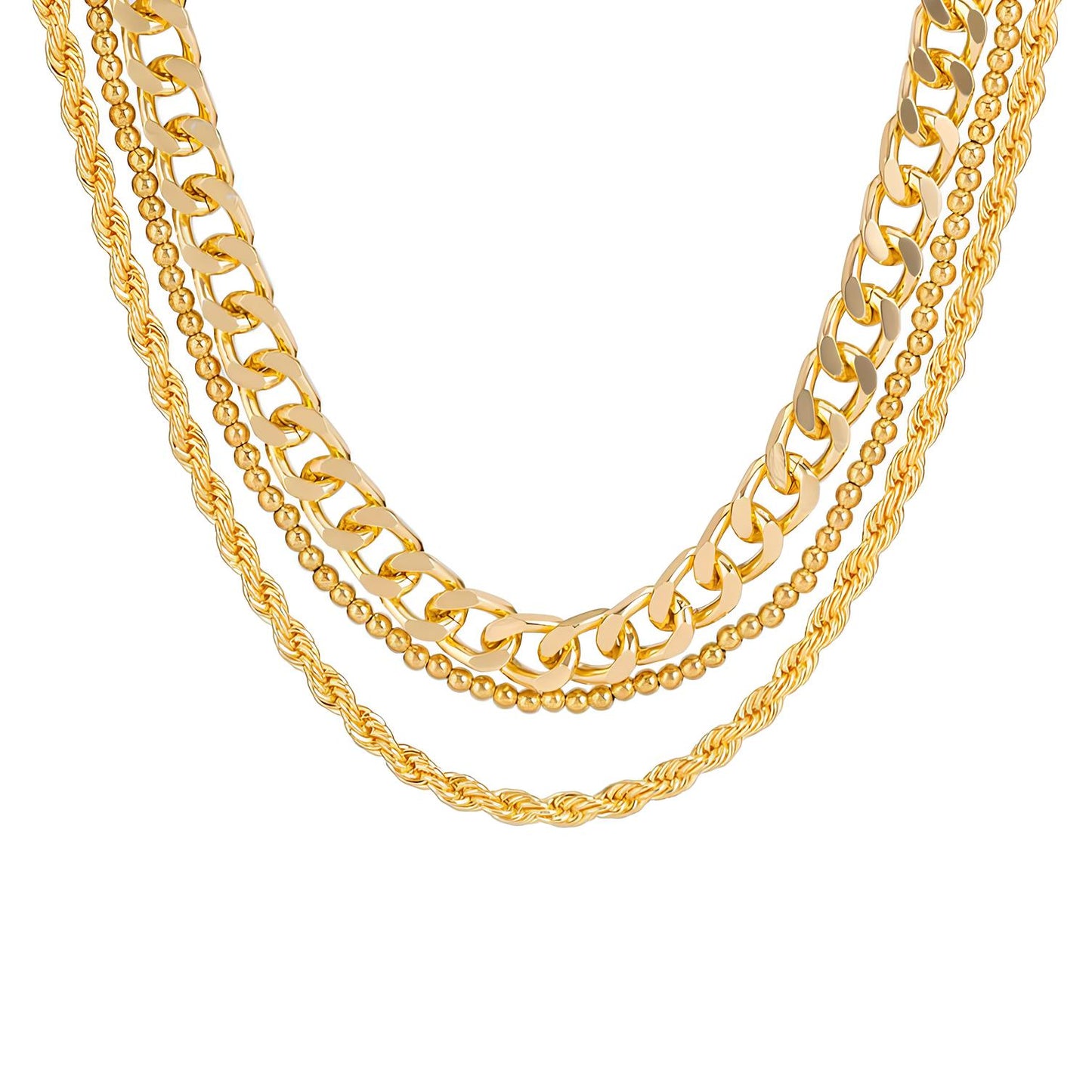 Colar Boho Triplo com Elos Cubanos