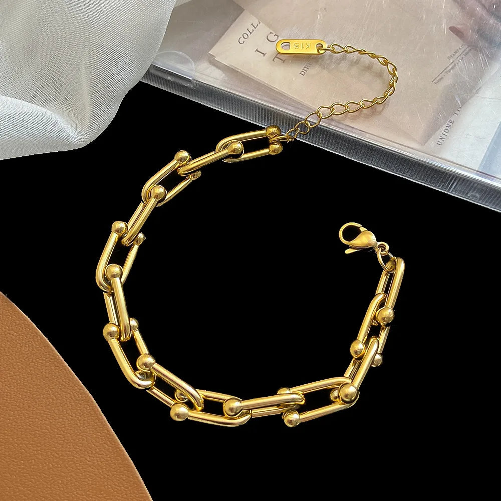 Conjunto Ulla – Colar e Pulseira em Aço Inoxidável Dourado